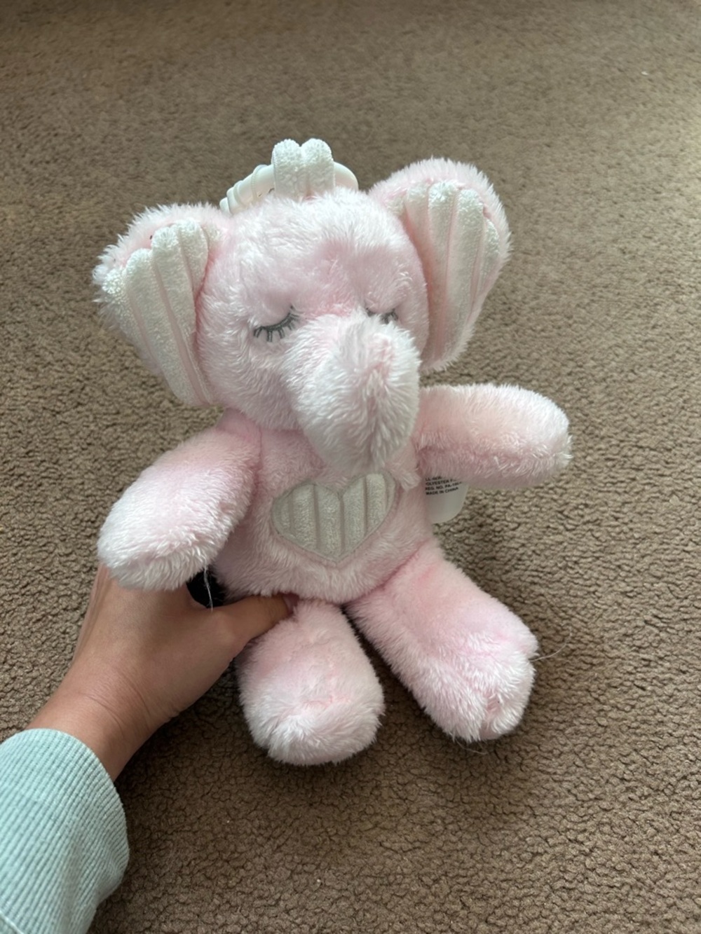 Baby Elephant Plushie Stuffie Light Pink & White Plays Music Old MacDonald